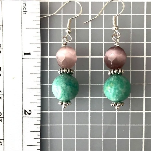 Handmade Sterling Silver Earrings Purple Cats Eye Everyday Chic Modern Staple - Picture 6 of 8